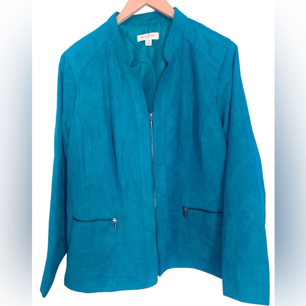 Studio Works Women Turquoise Faux Suede Zip Front Jacket Size 22W NWT